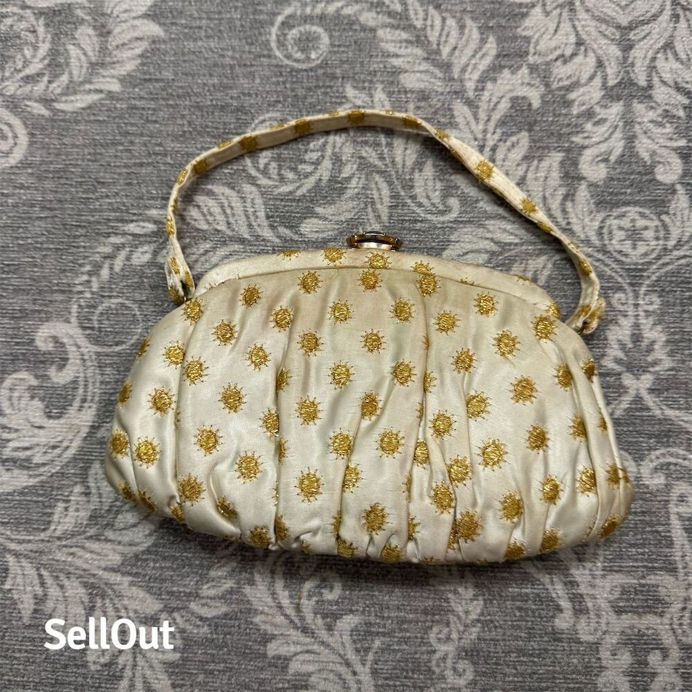 Vintage Garay Cream Floral Embroidered Evening Clutch Handbag for Women OS